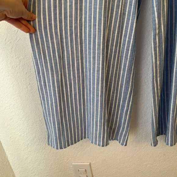 H&M Blue Striped Linen Blend Smocked Jumpsuit Small Beachy Coastal Nautical - Picture 4 of 13